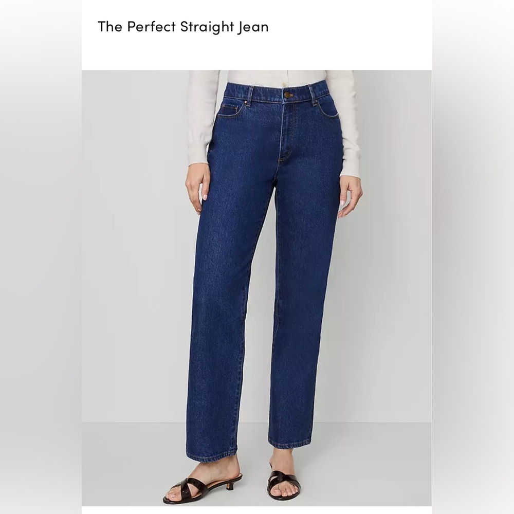 Ann Taylor Blue Straight-Leg Jeans with Faded Details